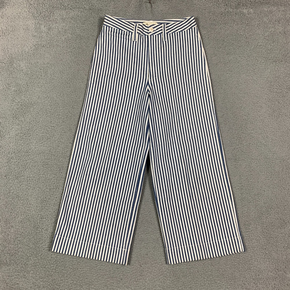 Madewell Emmett Wide-Leg Pants Women's 27 Crop Herringbone Railroad Stripe Twill